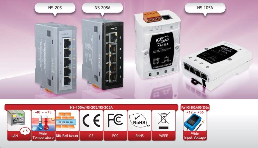 ICP DAS NS-205PSE-24 Unmanaged 5-Port 10/100 Mbps PoE Ethernet